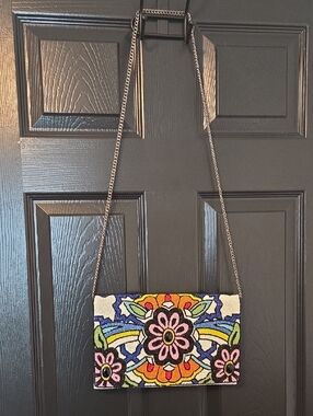 Floral Beaded Crossbody Clutch - Multicolor
